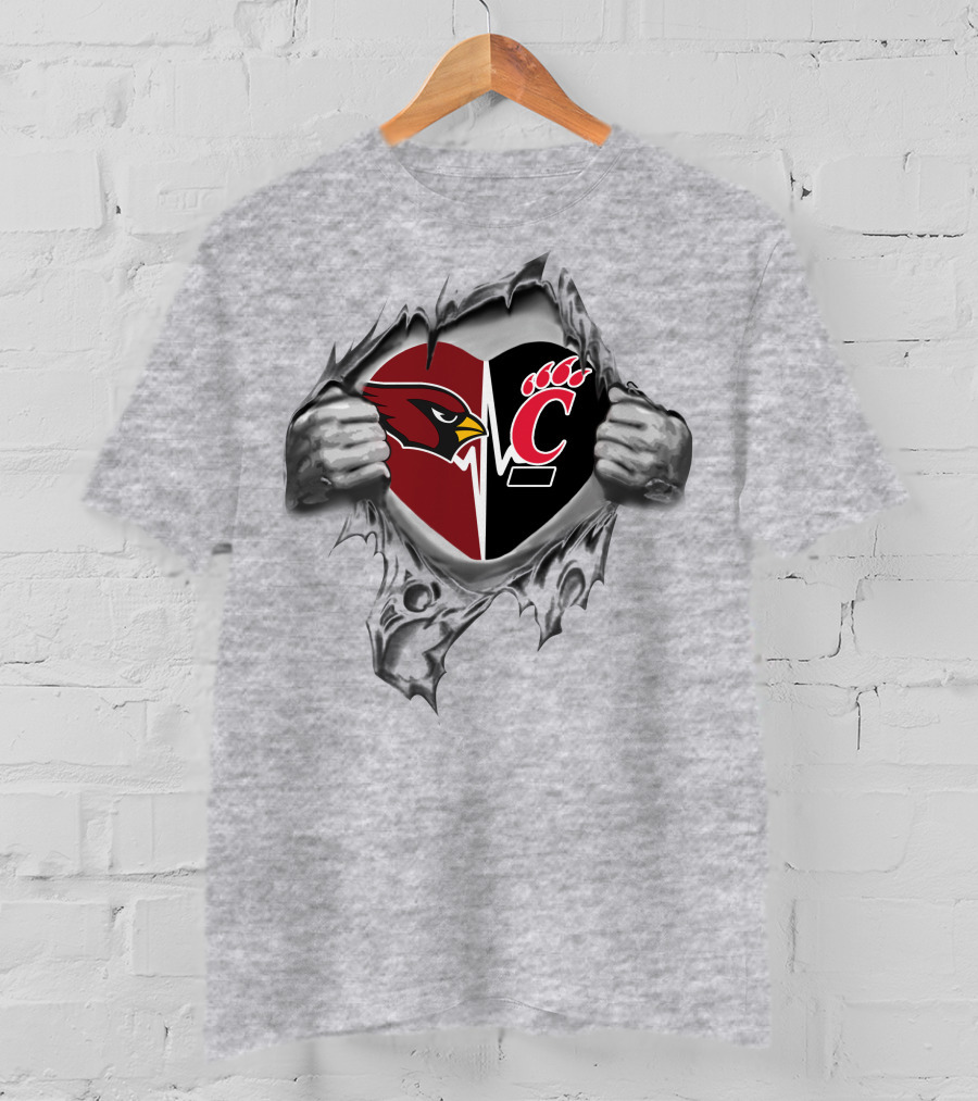 Cardinals Cincinnati Bearcats Heartbeat Split T-Shirt