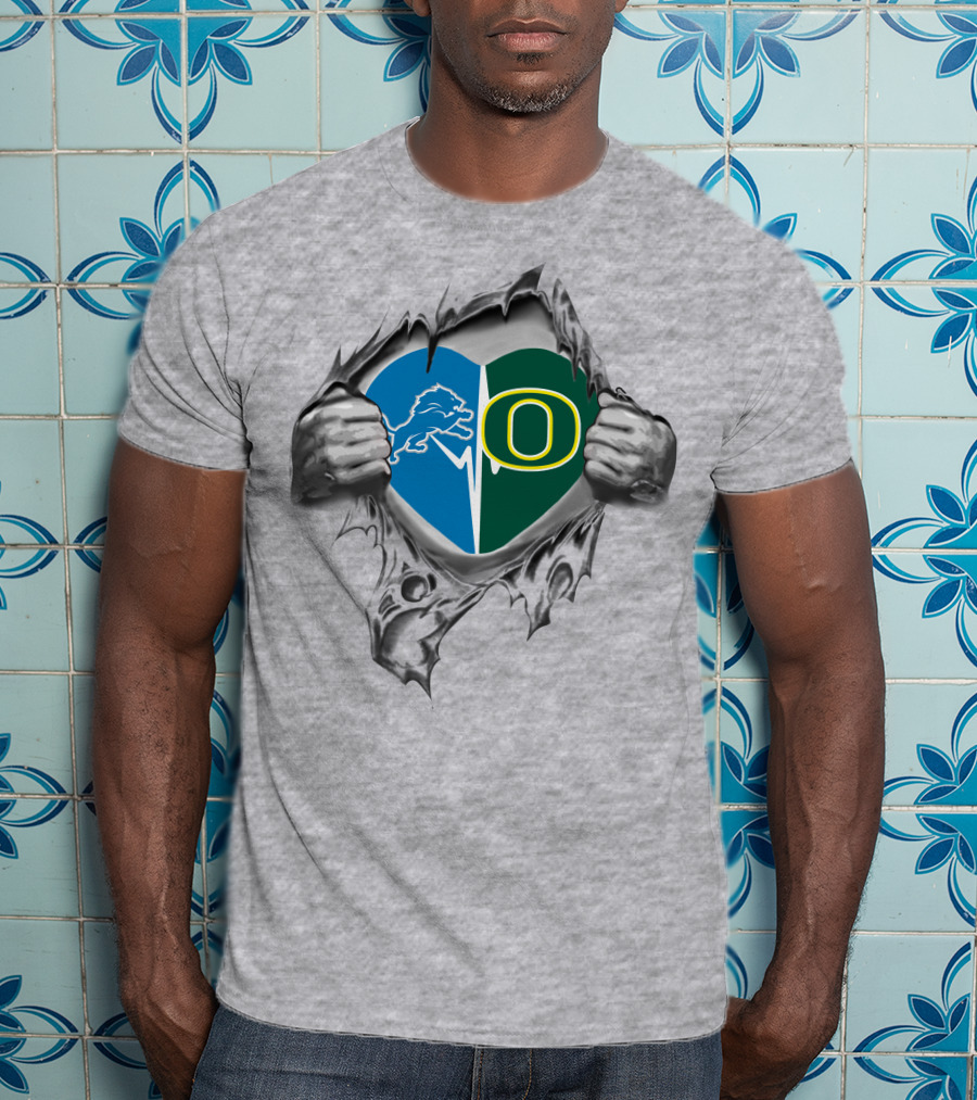 Detroit Lions Oregon Ducks Heart Fan Passion T-Shirt
