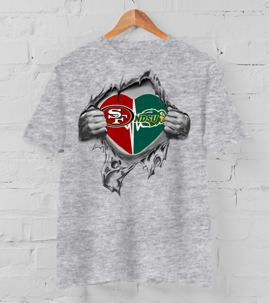 49ers North Dakota State Bison Heart Logo Tear T-Shirt
