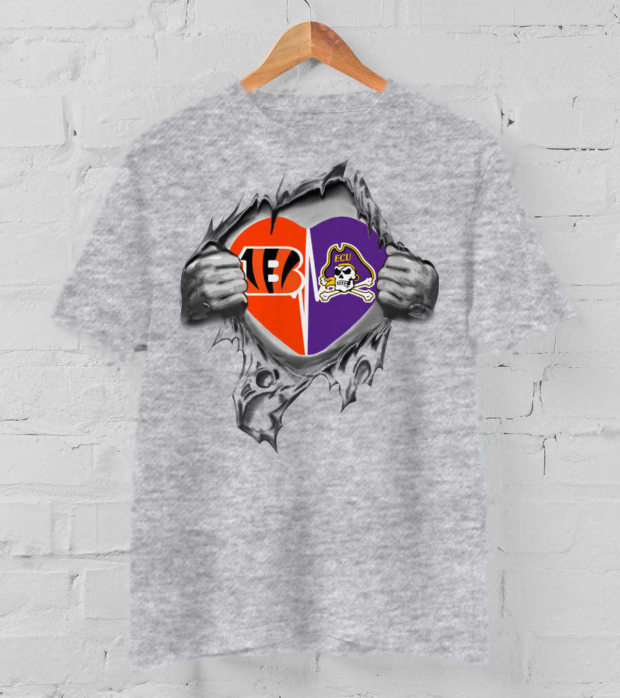Bengals Ecu Pirates Heart Logo Rip T-Shirt
