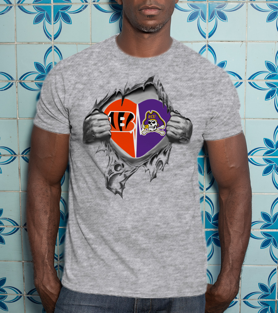 Bengals Ecu Pirates Heart Logo Rip T-Shirt