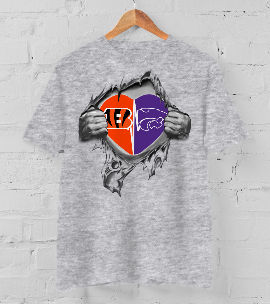 Bengals Kansas State Wildcats Heart Logo Fusion T-Shirt