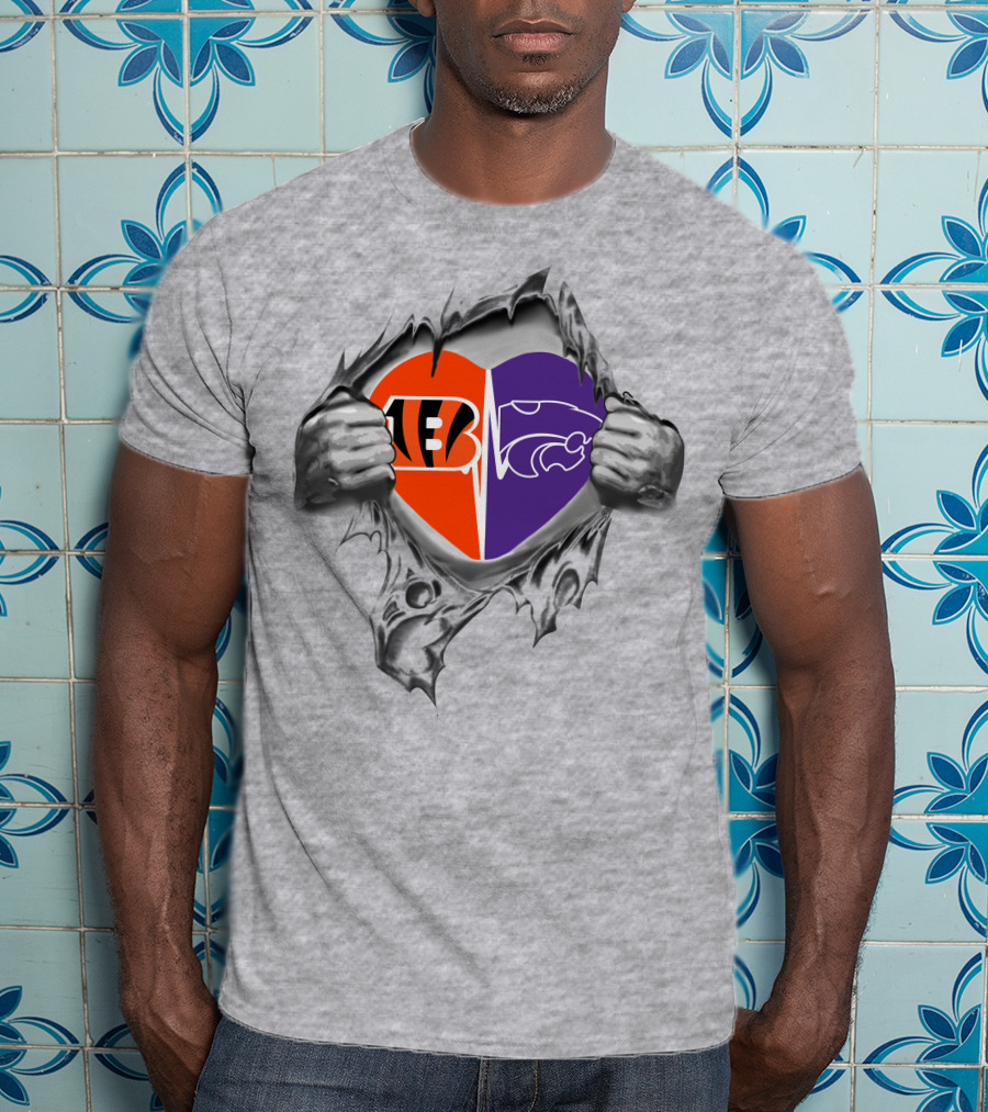 Bengals Kansas State Wildcats Heart Logo Fusion T-Shirt