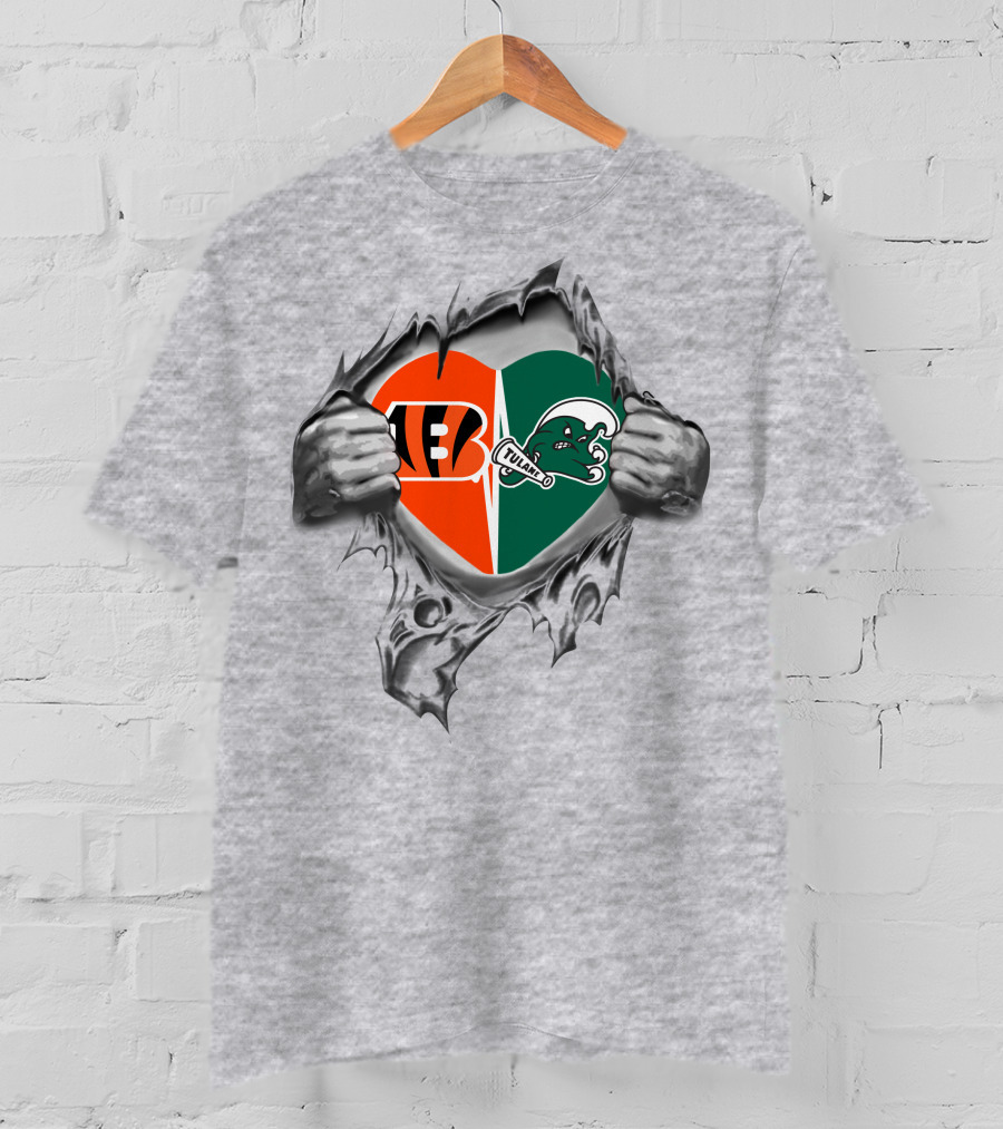 Bengals Tulane Green Wave Heart Logo Clutch T-Shirt