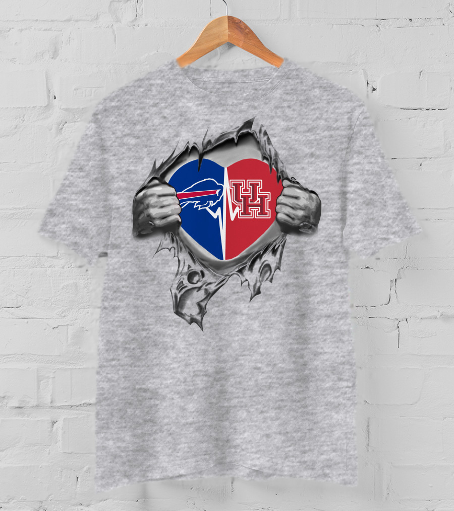 Buffalo Bills Houston Cougars Heart Torn Flesh T-Shirt