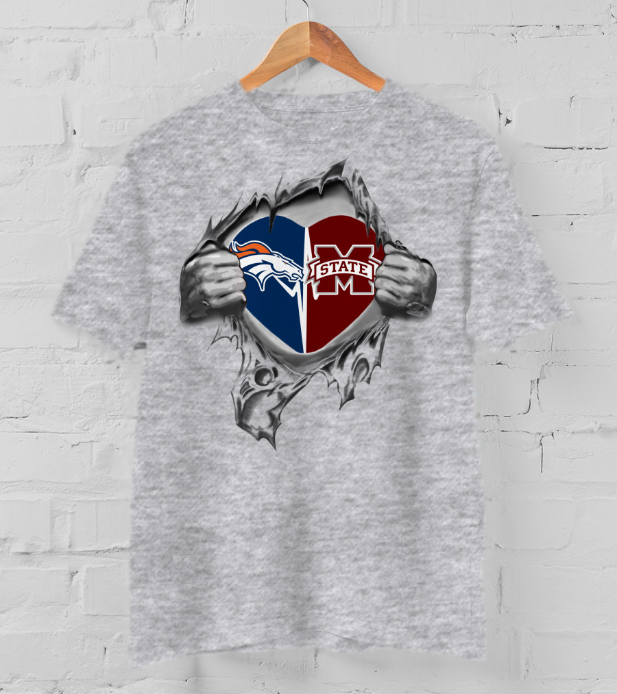 Broncos Mississippi State Bulldogs Heart T-Shirt