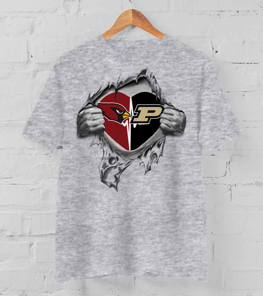 Cardinals Purdue Boilermakers Heart Logo Split T-Shirt