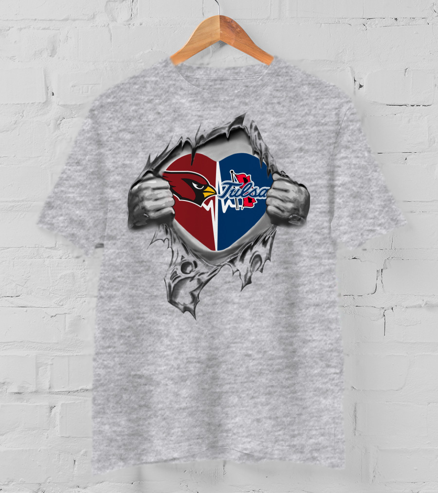 Cardinals Tulsa Golden Hurricane Heart T-Shirt