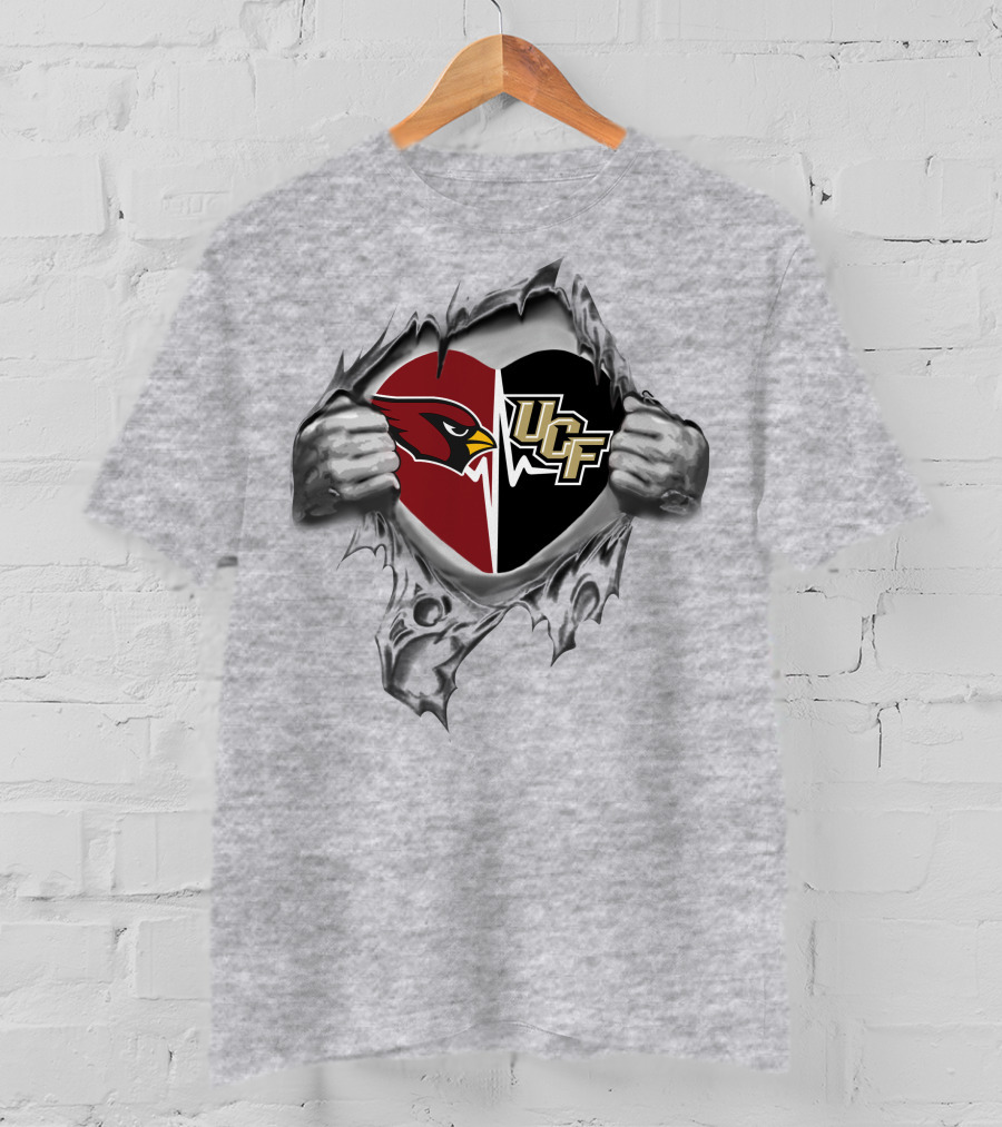 Cardinals Ucf Knights Heart Design Featuring Team Logos T-Shirt