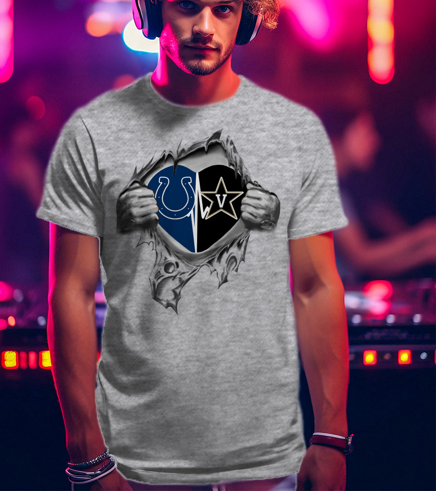 Colts Vanderbilt Commodores Heart Design Logo Fusion T-Shirt