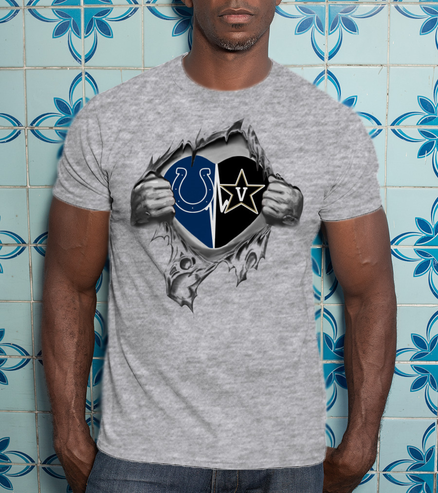 Colts Vanderbilt Commodores Heart Design Logo Fusion T-Shirt
