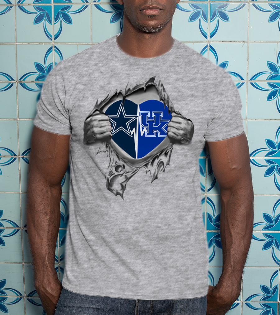 Dallas Cowboys Kentucky Wildcats Heart Torn T-Shirt