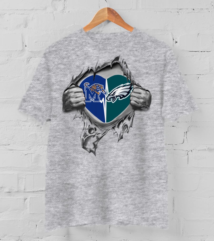 Memphis Tigers Philadelphia Eagles Heart T-Shirt