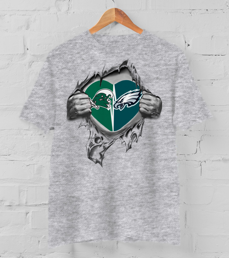 Eagles Tulane Green Wave Heart Split Fan Loyalty T-Shirt