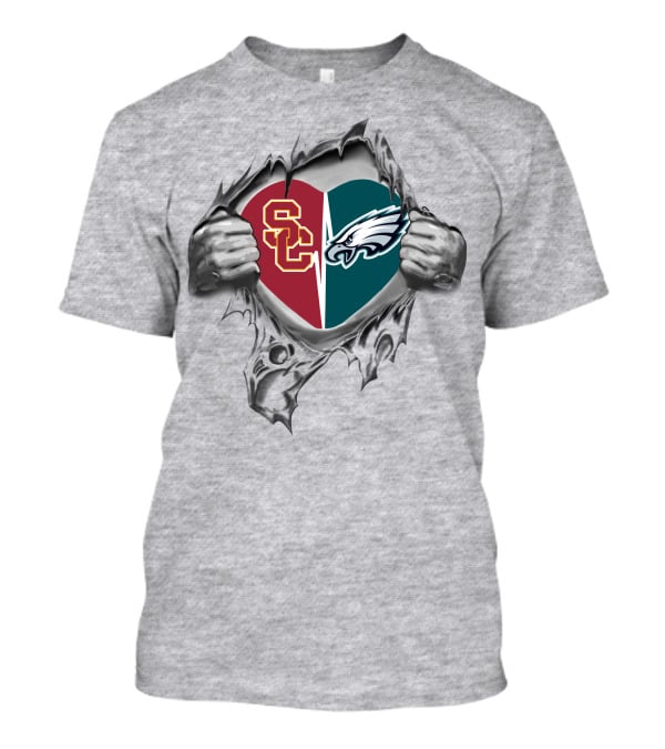 Eagles Usc Trojans Heart Logo Split T-Shirt