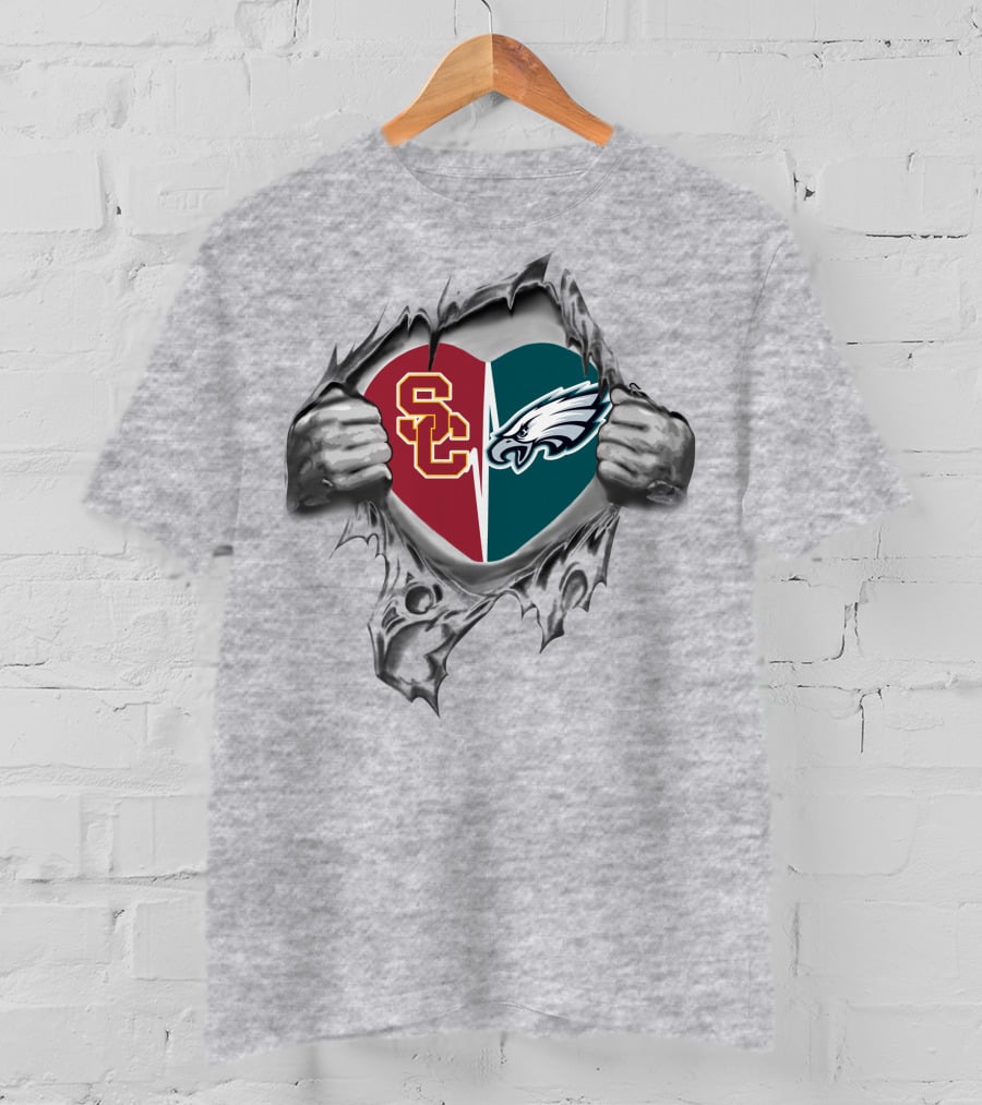 Eagles Usc Trojans Heart Logo Split T-Shirt