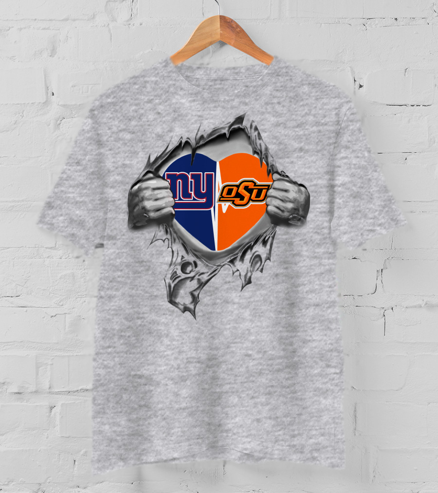 Giants New York Osu Oklahoma State Cowboys Heart Inside T-Shirt