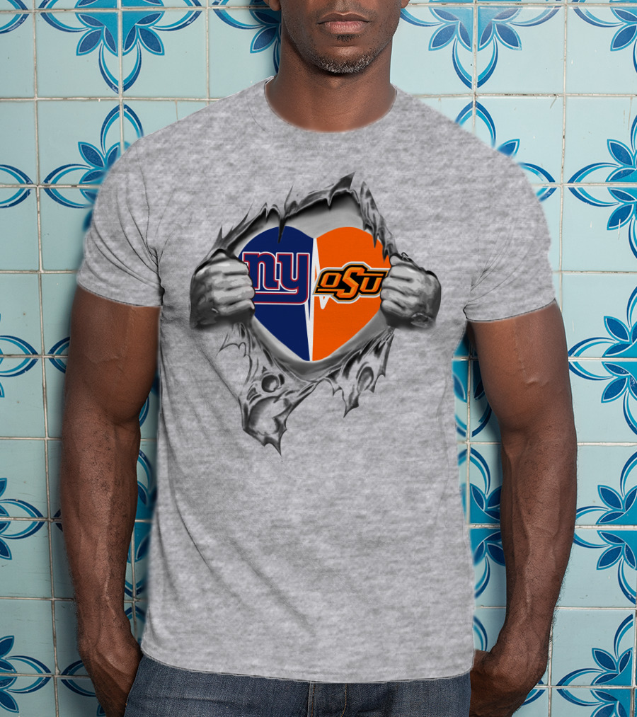 Giants New York Osu Oklahoma State Cowboys Heart Inside T-Shirt