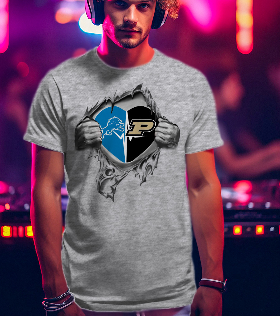 Lions And Purdue Boilermakers Heart T-Shirt