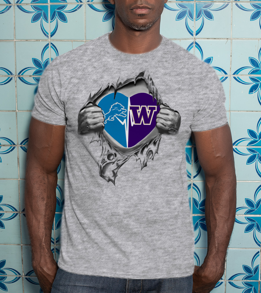 Lions Washington Huskies Heart Logo Fusion T-Shirt