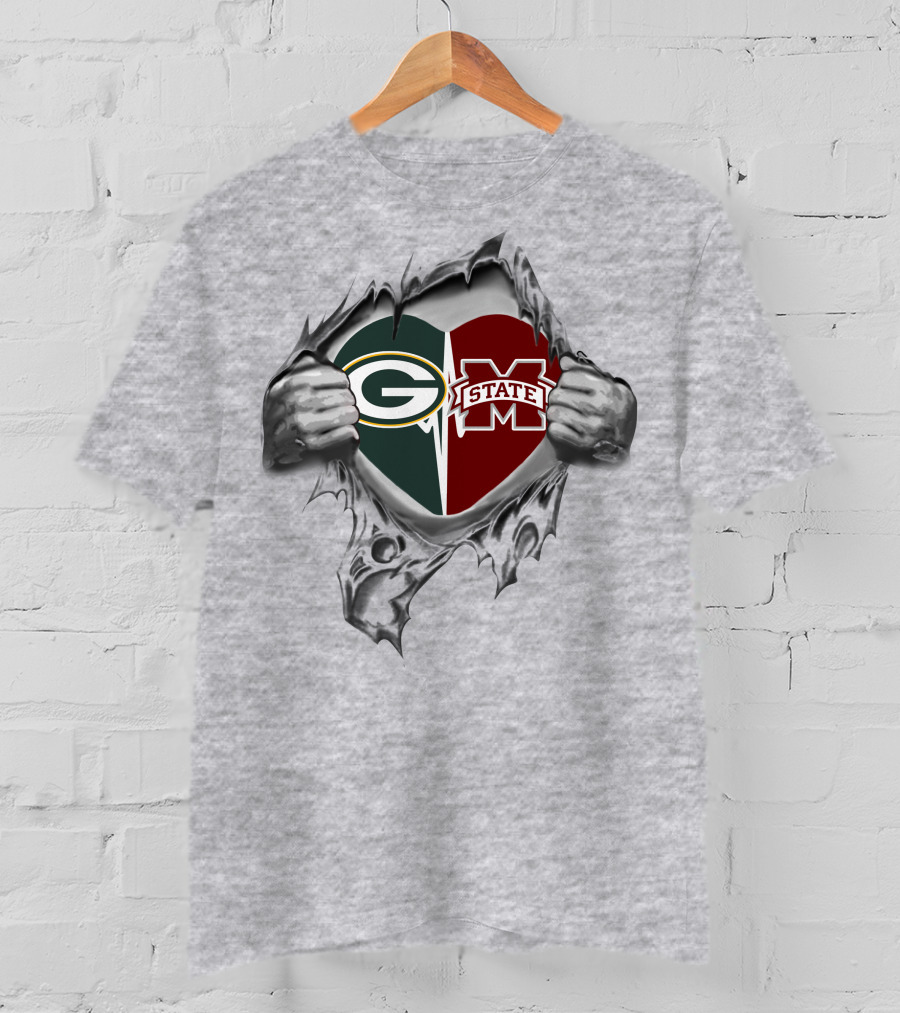 Packers Mississippi State Heart Logo Fusion T-Shirt