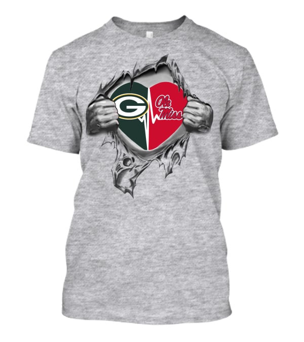 Packers Ole Miss Rebels Heart Hands Tear T-Shirt