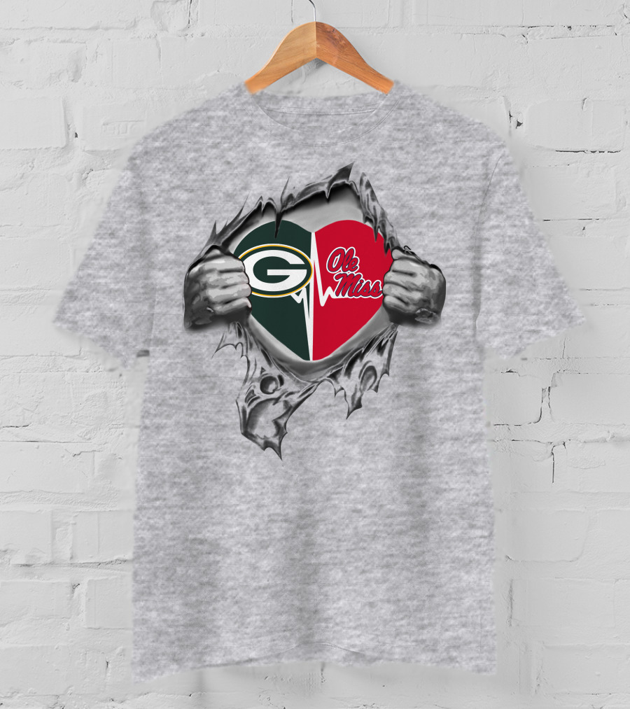 Packers Ole Miss Rebels Heart Hands Tear T-Shirt