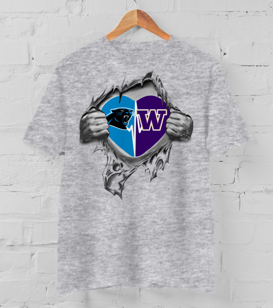 Panthers Washington Huskies Heart Rip Football Fan Love T-Shirt