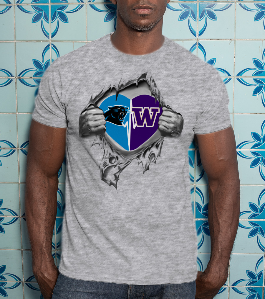 Panthers Washington Huskies Heart Rip Football Fan Love T-Shirt