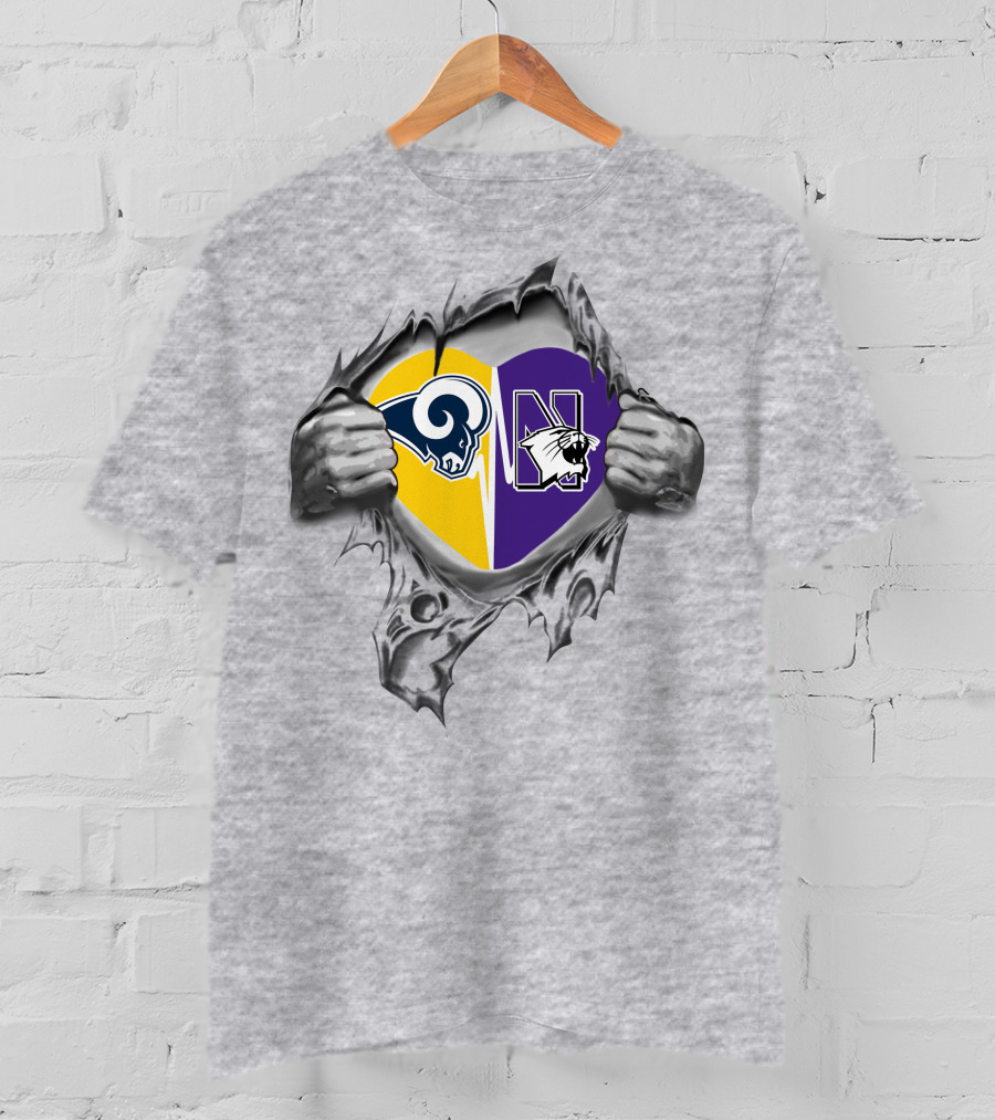 Rams Northwestern Wildcats Heart Logo Fusion T-Shirt