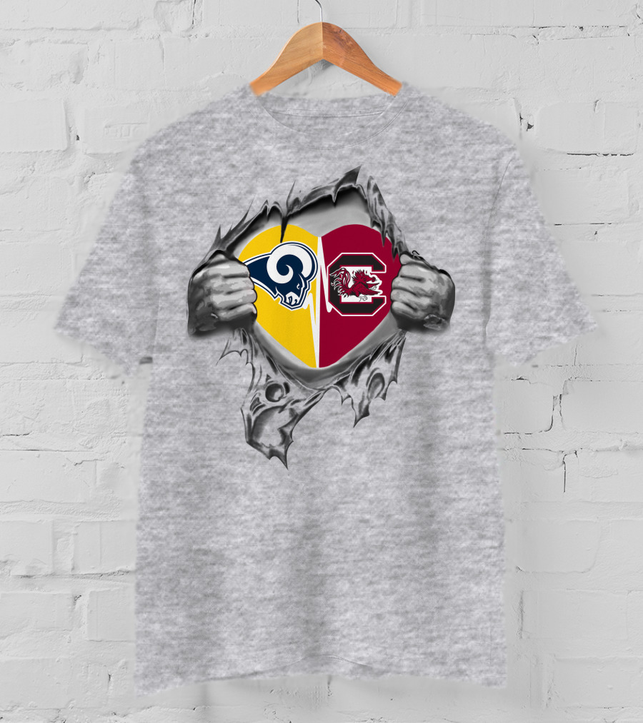 Rams South Carolina Gamecocks Heart Symbol Fusion T-Shirt
