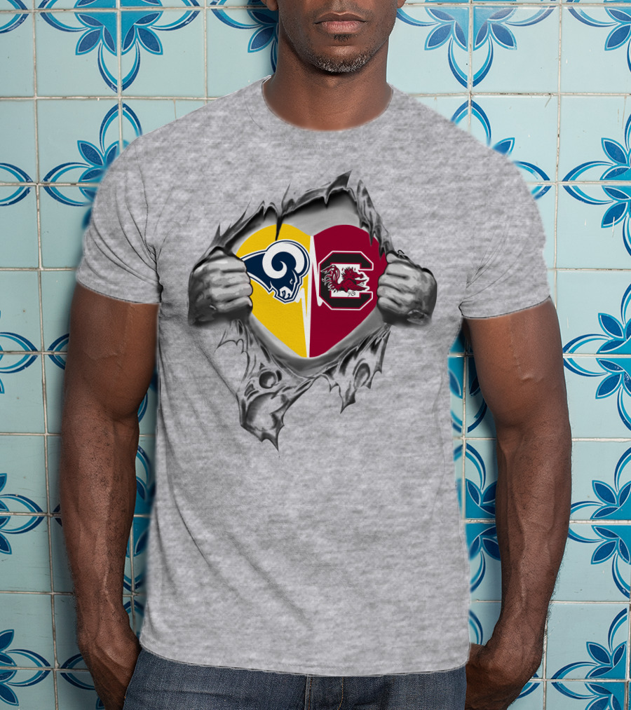 Rams South Carolina Gamecocks Heart Symbol Fusion T-Shirt