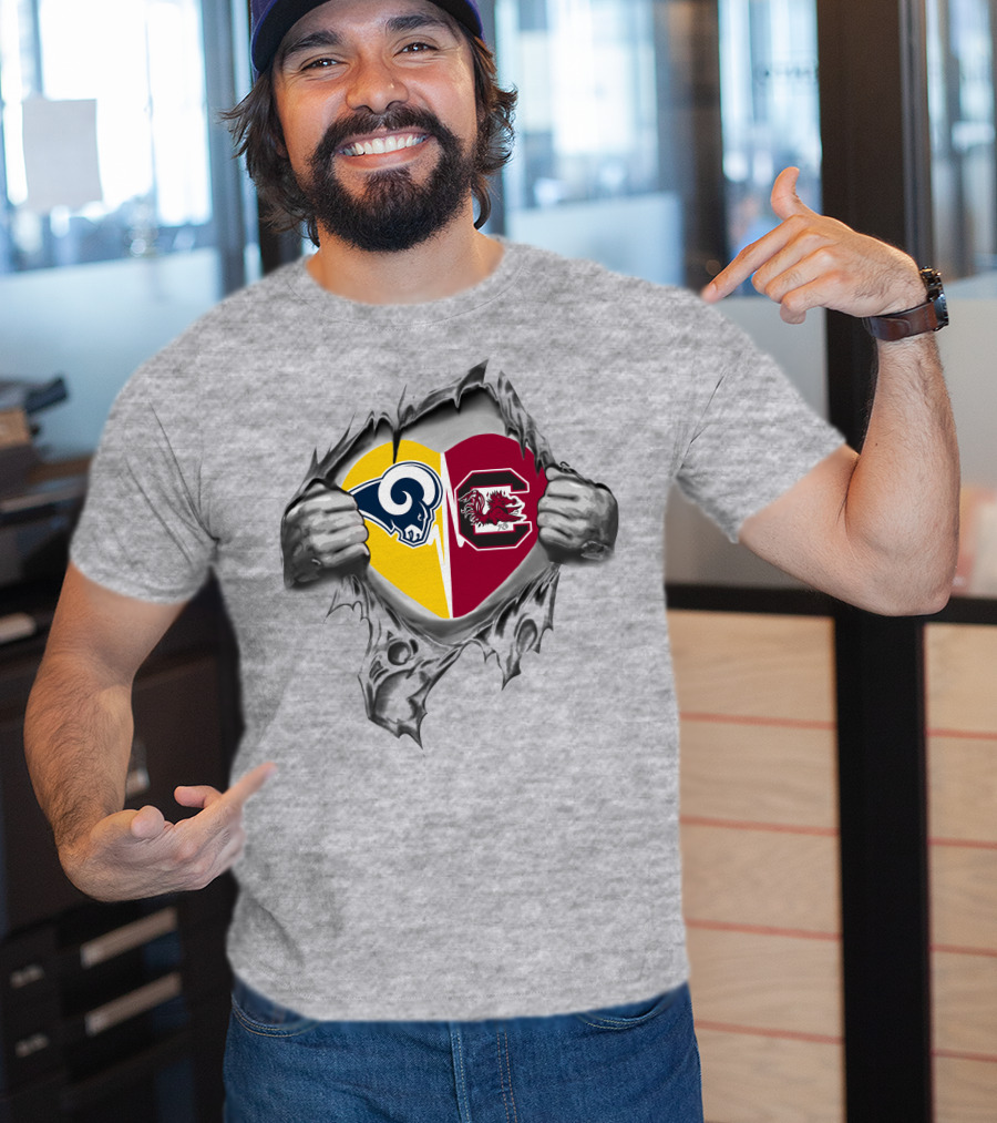 Rams South Carolina Gamecocks Heart Symbol Fusion T-Shirt