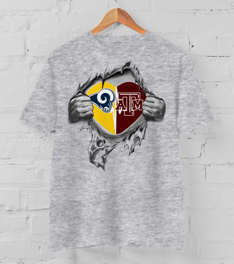 Rams Texas A&M Aggies Heart Loyalty Fusion T-Shirt