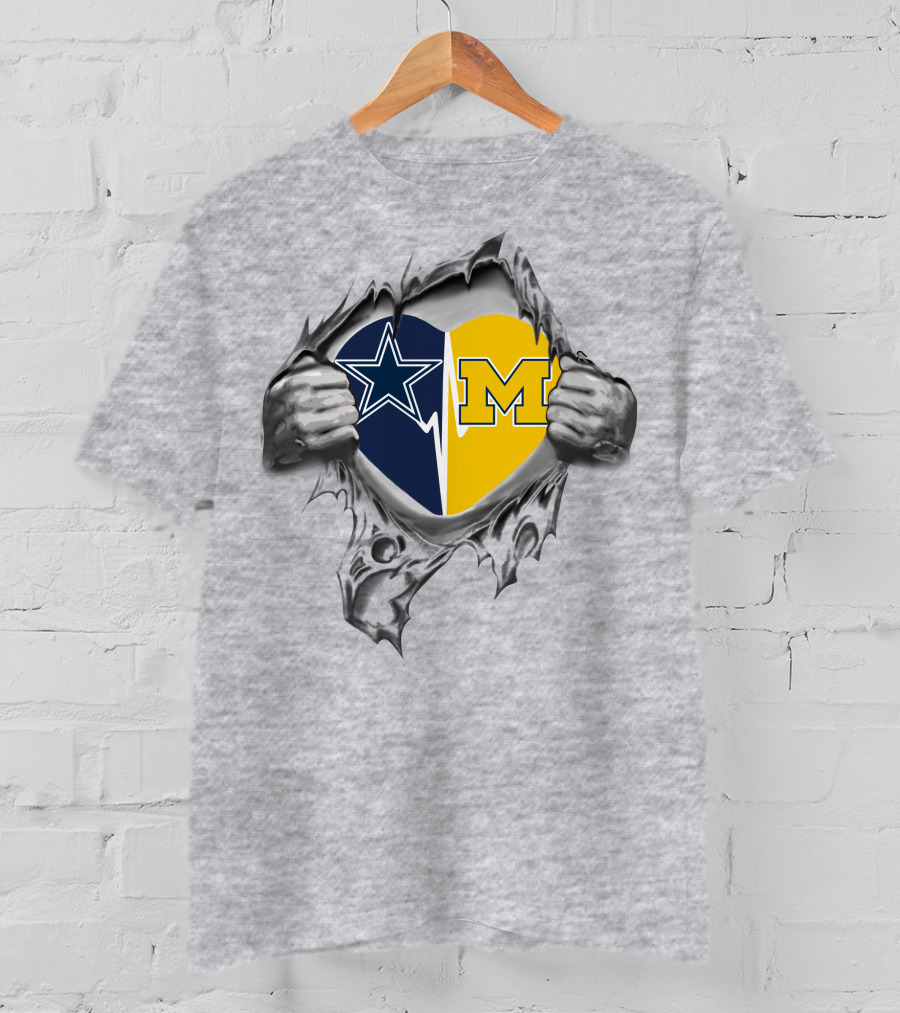 Cowboys Wolverines Michigan Heart Logo Fusion T-Shirt