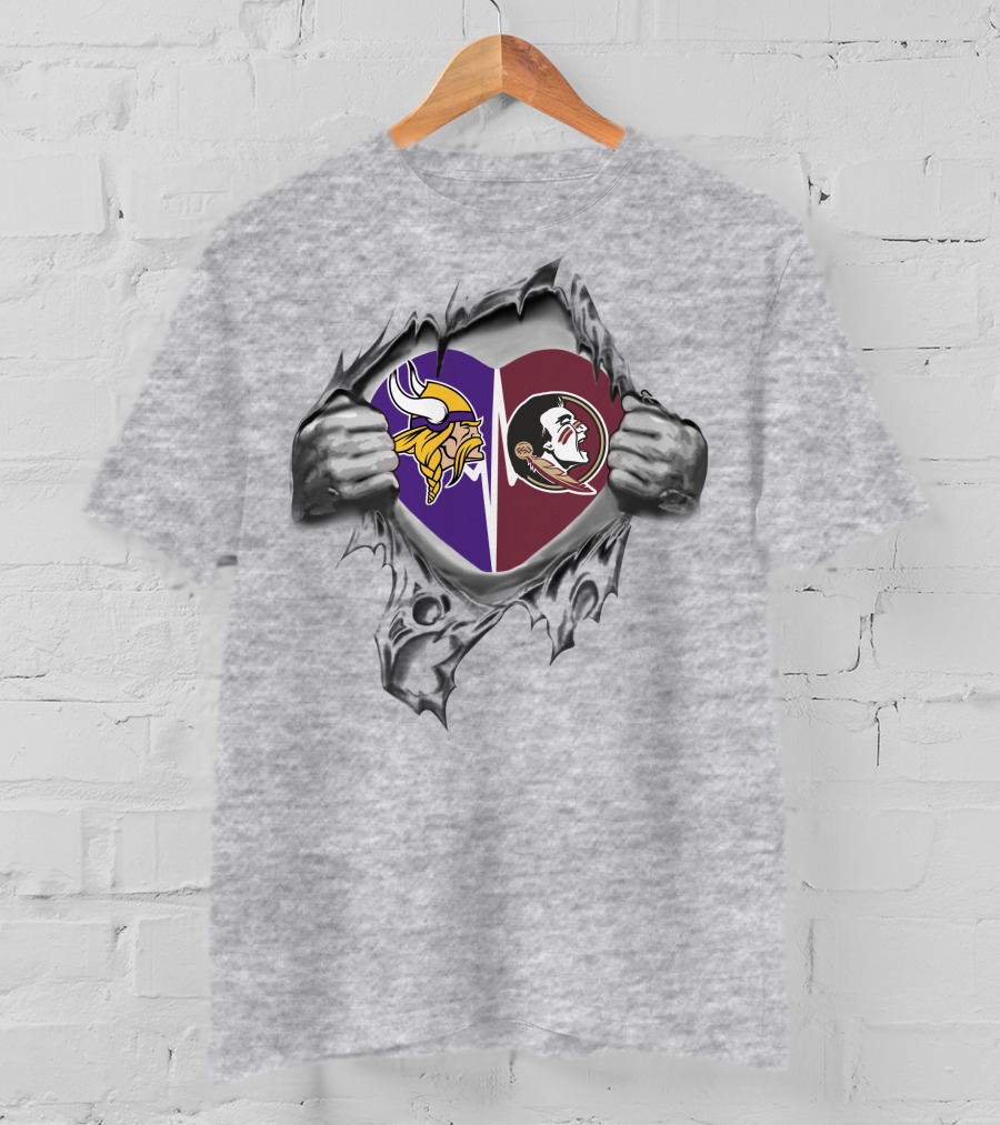 Vikings Florida State Seminoles Heart T-Shirt