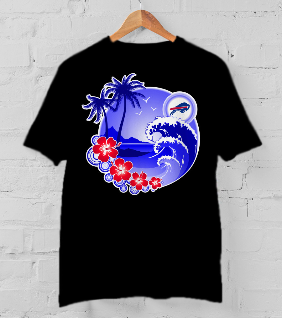Buffalo Bills Happy Holidays Tropical Scene With Waves And Palms T-Shirt