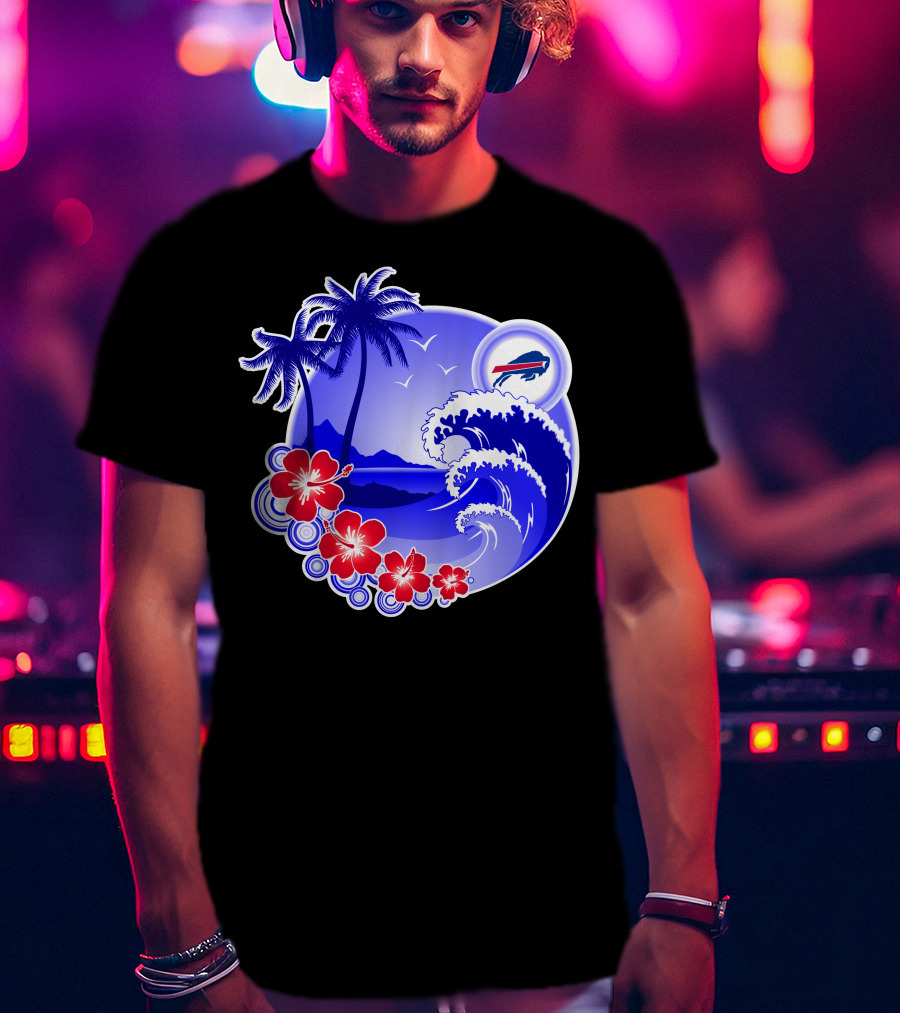 Buffalo Bills Happy Holidays Tropical Scene With Waves And Palms T-Shirt