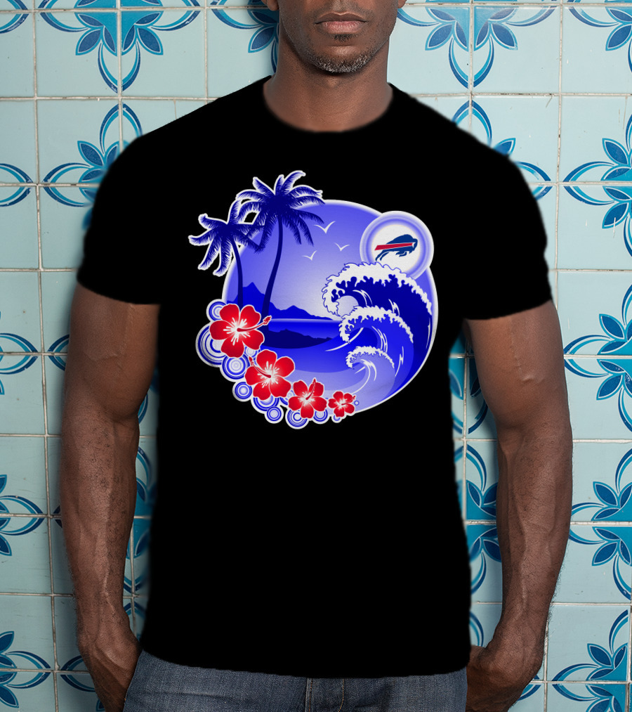 Buffalo Bills Happy Holidays Tropical Scene With Waves And Palms T-Shirt
