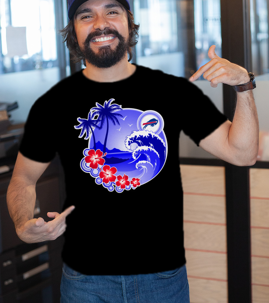 Buffalo Bills Happy Holidays Tropical Scene With Waves And Palms T-Shirt