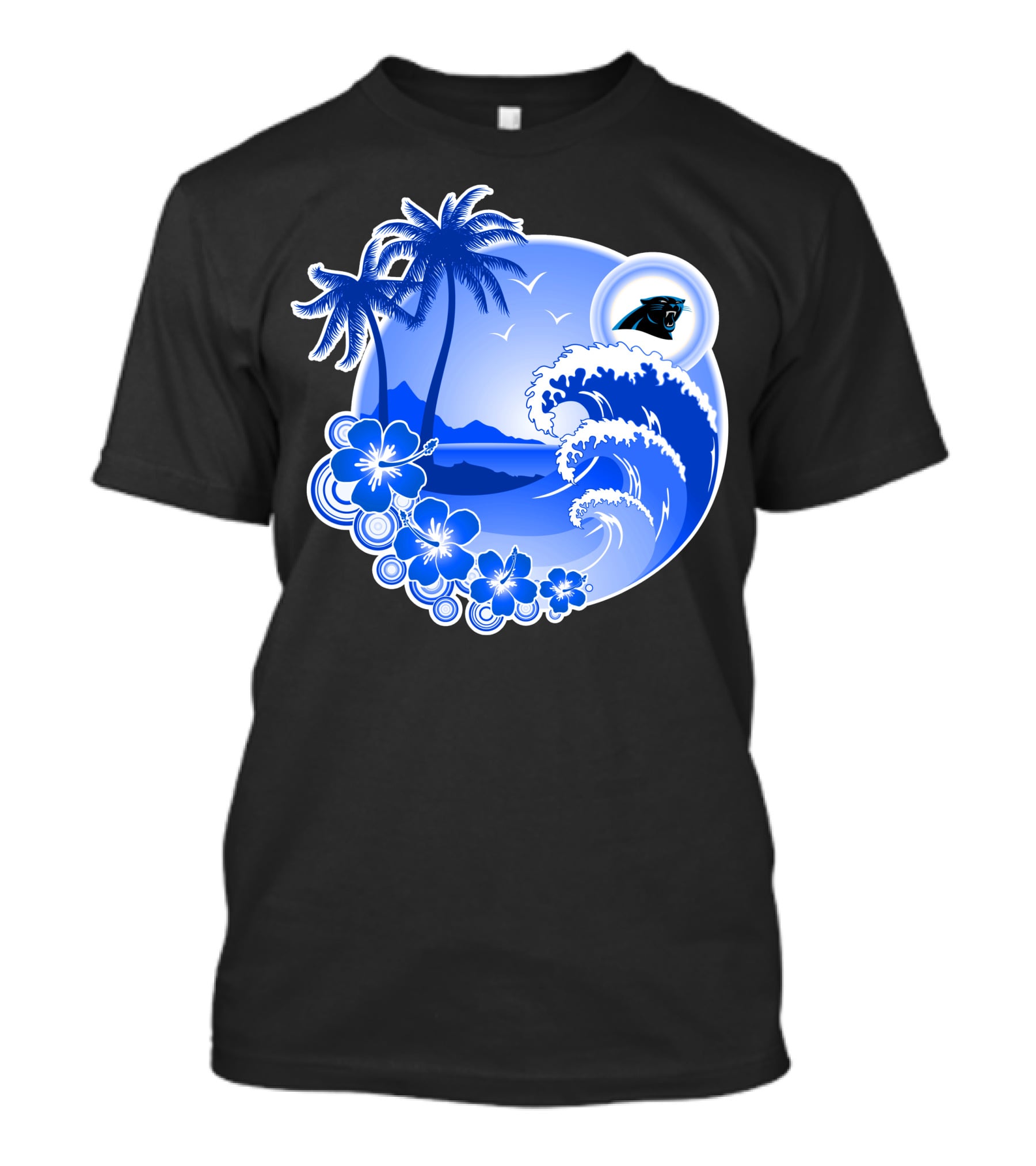 Carolina Panthers Happy Holidays Tropical Wave And Palm Trees T-Shirt
