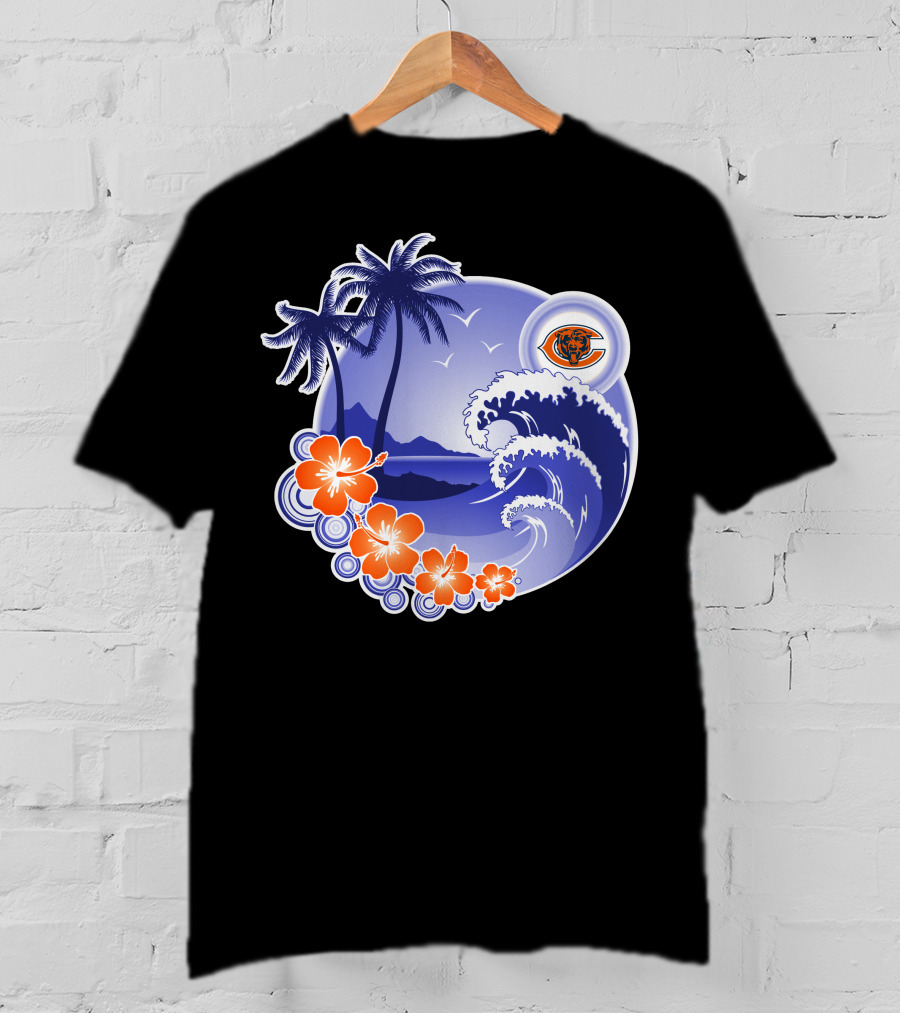 Chicago Bears Happy Holidays Palm Trees And Ocean Wave T-Shirt