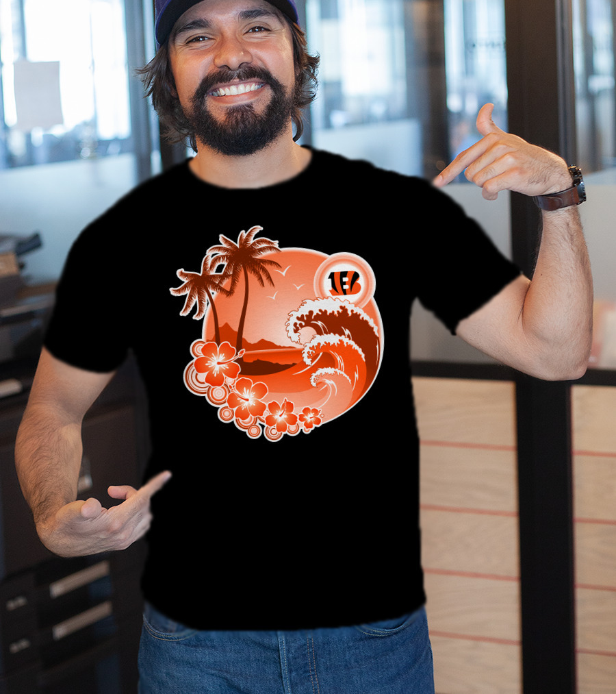 Cincinnati Bengals Holiday Hawaiian Beach Wave And Palm Flowers T-Shirt