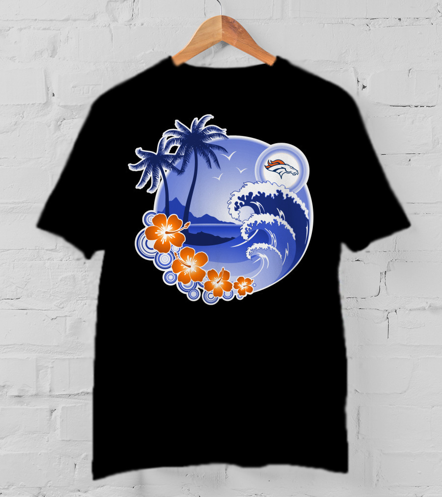 Denver Broncos Happy Holidays Tropical Beach Scene T-Shirt