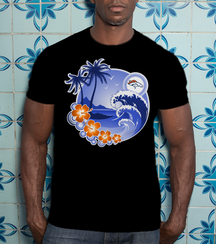 Denver Broncos Happy Holidays Tropical Beach Scene T-Shirt