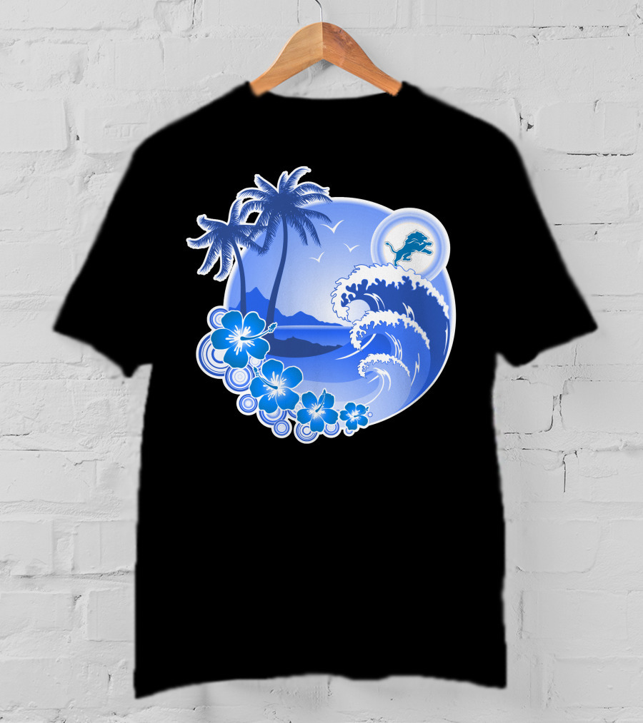 Detroit Lions Happy Holidays Tropical Wave And Palm Trees T-Shirt