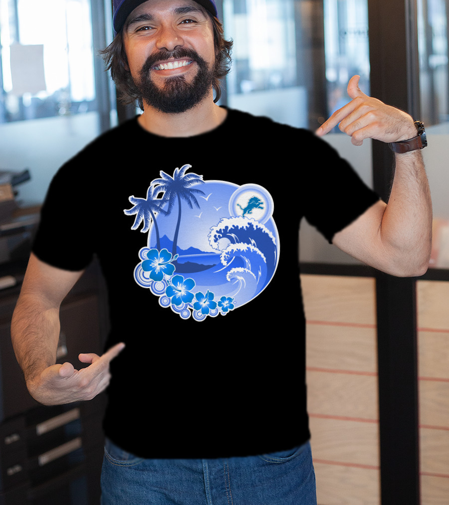 Detroit Lions Happy Holidays Tropical Wave And Palm Trees T-Shirt