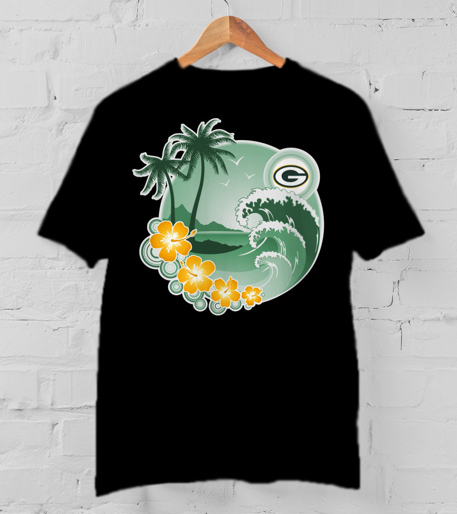 Green Bay Packers Tropical Wave Holiday Scene T-Shirt