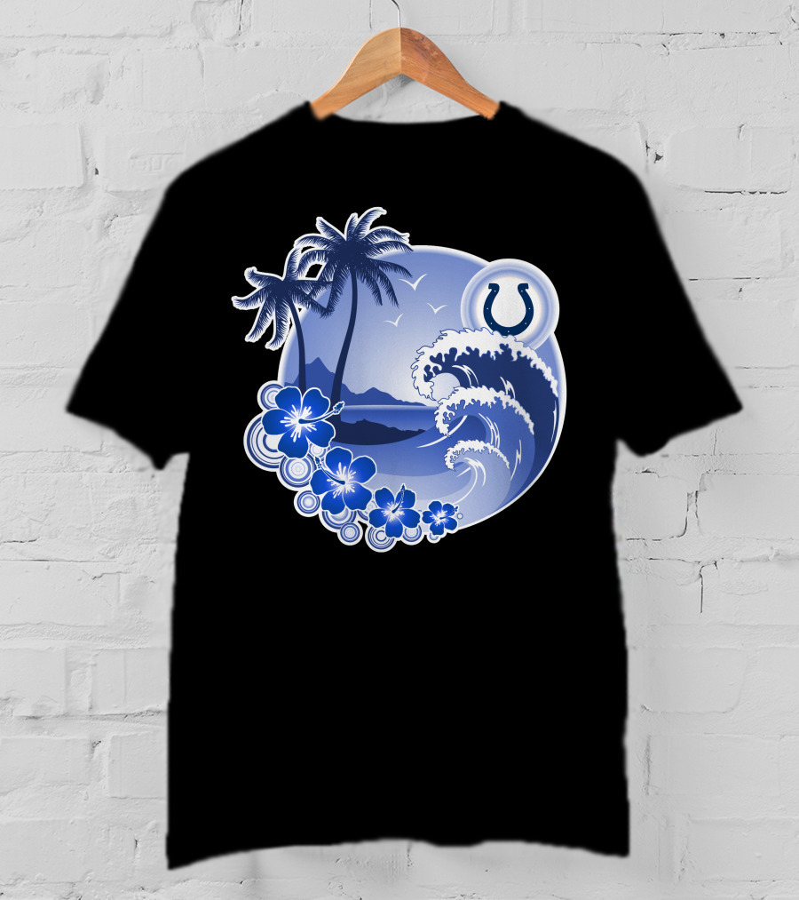 Indianapolis Colts Happy Holidays Wave And Palm Trees With Horseshoe T-Shirt