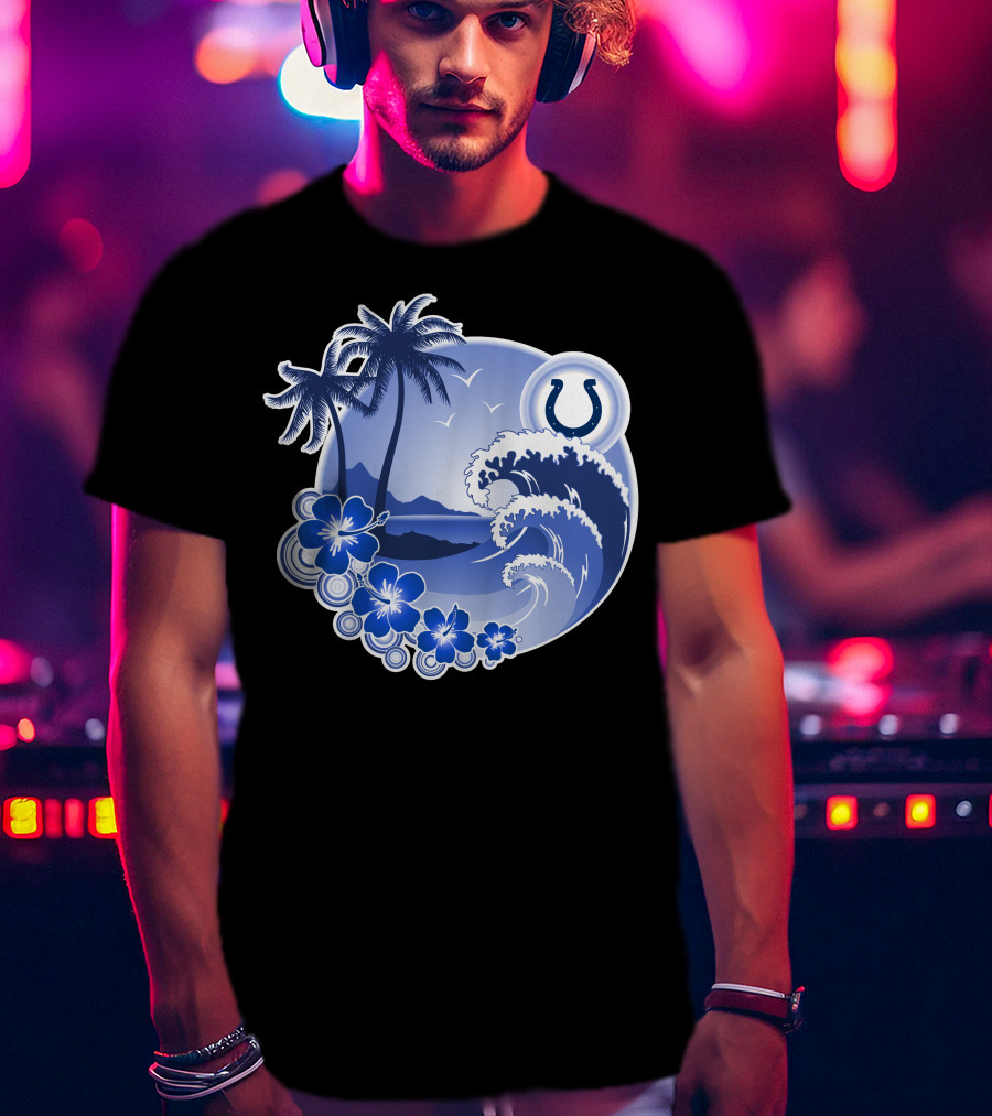 Indianapolis Colts Happy Holidays Wave And Palm Trees With Horseshoe T-Shirt